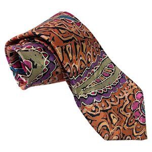 J Blades 90s Handmade 100% Silk Tie 3.75" W Boho Multicolor Abstract Paisley